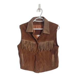 Vintage Brown Suede Leather  Fringe Vest Boho  Western Cowgirl Leather Ranch Sm